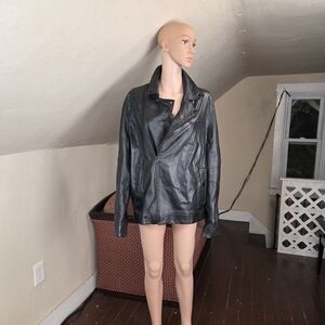Ron Tomson‎ Los Angeles Black Leather Moto Jacket Asymmetrical Zip Size XXL